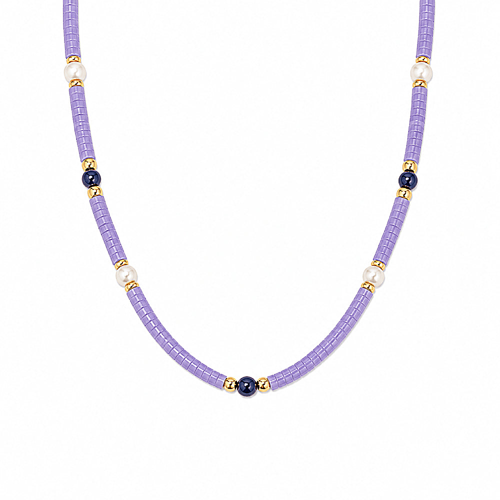 Discover the Iris Agate, Lapis Lazuli & Pearl Necklace at The Luxe Maison, featuring purple agate beads, deep blue lapis lazuli, and luminous freshwater pearls for an elegant, timeless look.