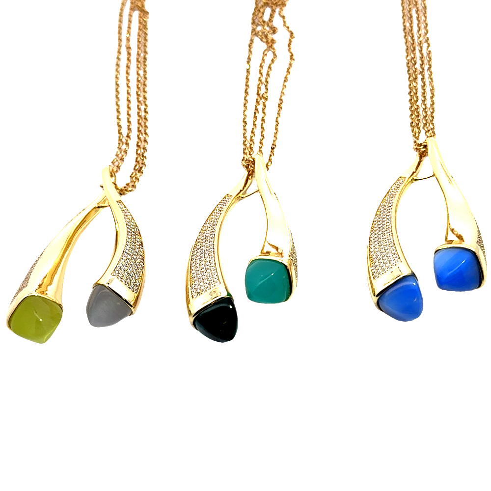 Shop online premium yellow gold pendant necklace with colored crystals and sparkling cubic zirconia stones.