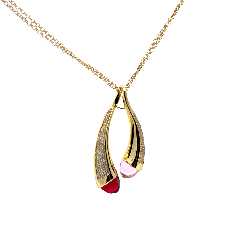 Shop online premium yellow gold pendant necklace with colored crystals and sparkling cubic zirconia stones.
