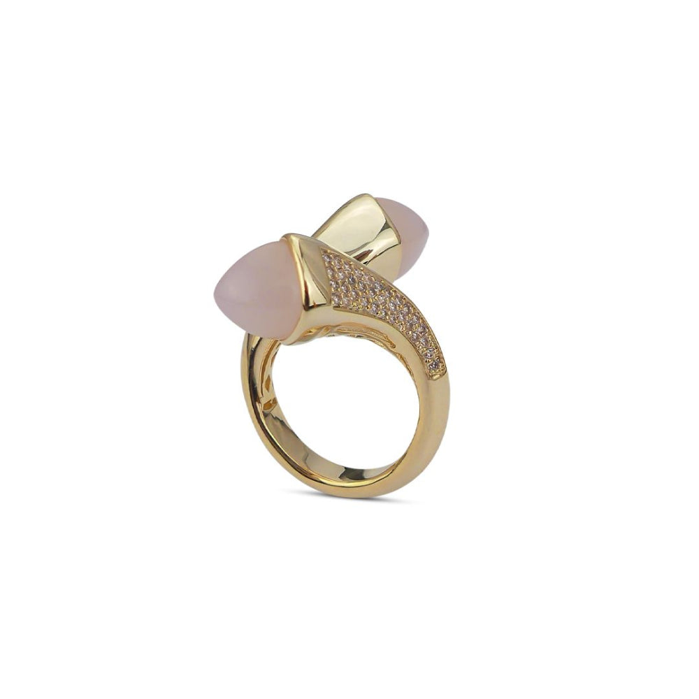Shop online premium yellow gold plated cuff ring with pyramidal crystals & pave CZ stones.
