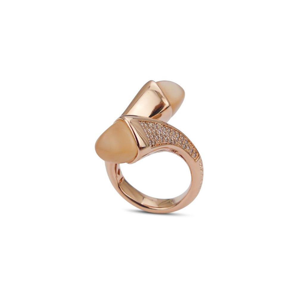 Shop online premium rose gold plated cuff ring with pyramidal crystals & pave CZ stones in bronze.