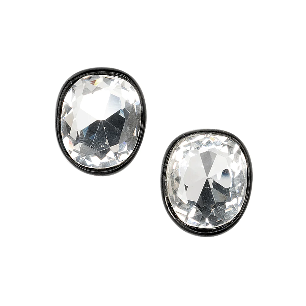 Channel your inner Jackie Kennedy in these classic black plated crystal rhinestone headlight earrings.