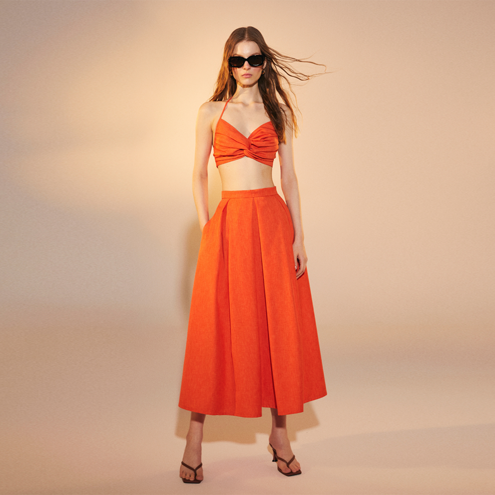 June Midi Skirt in Spicy Orange