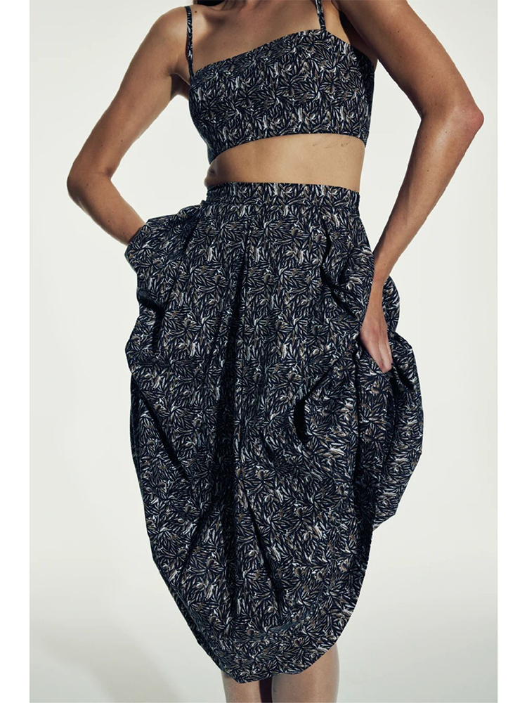 June Printed Cotton Midi Skirt