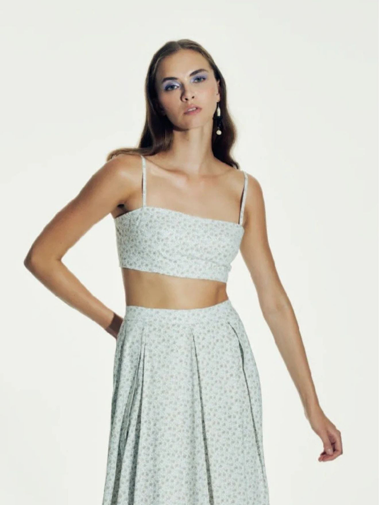 June Printed Cotton Midi Skirt