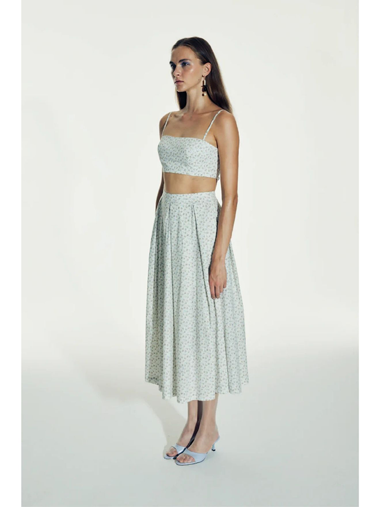 June Printed Cotton Midi Skirt