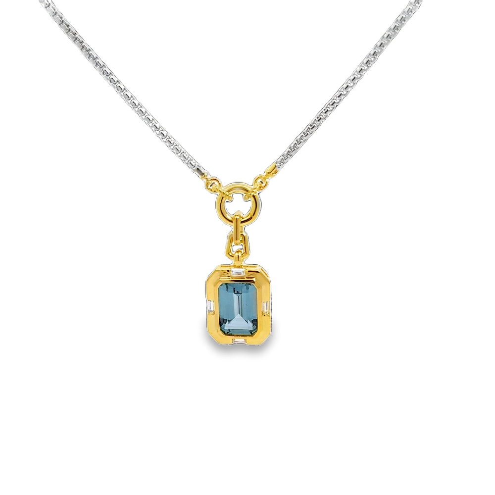 Shop online premium gold-dipped sterling silver blue spinel pendant necklace with CZ stones.