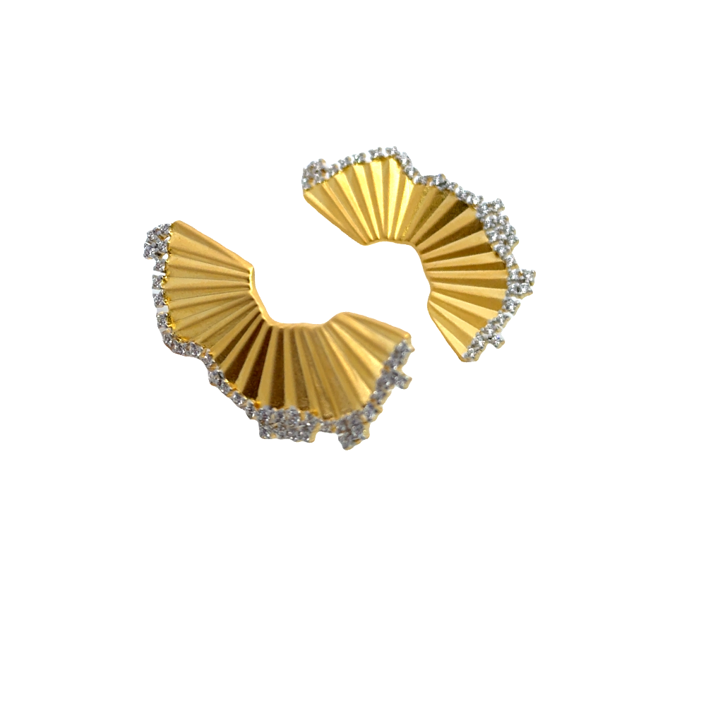 Shop online premium 18K gold fan stud earrings with sparkling cubic zirconia stones.