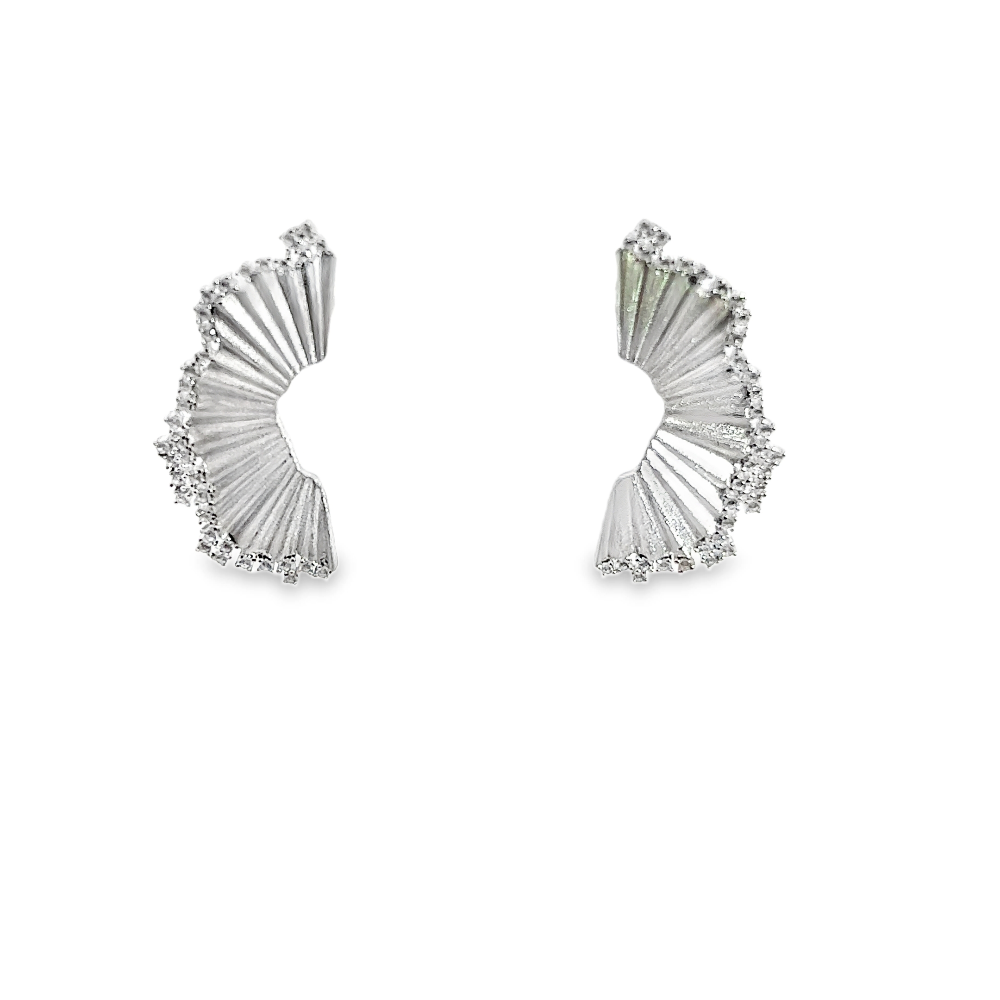 Shop online premium sterling silver fan stud earrings with sparkling CZ stone detailing.