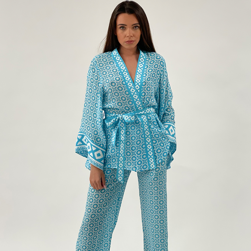 Shop our printed turquoise co-ord set for summer outwear essentials from our premium range of designer summer outfits. Shop now!