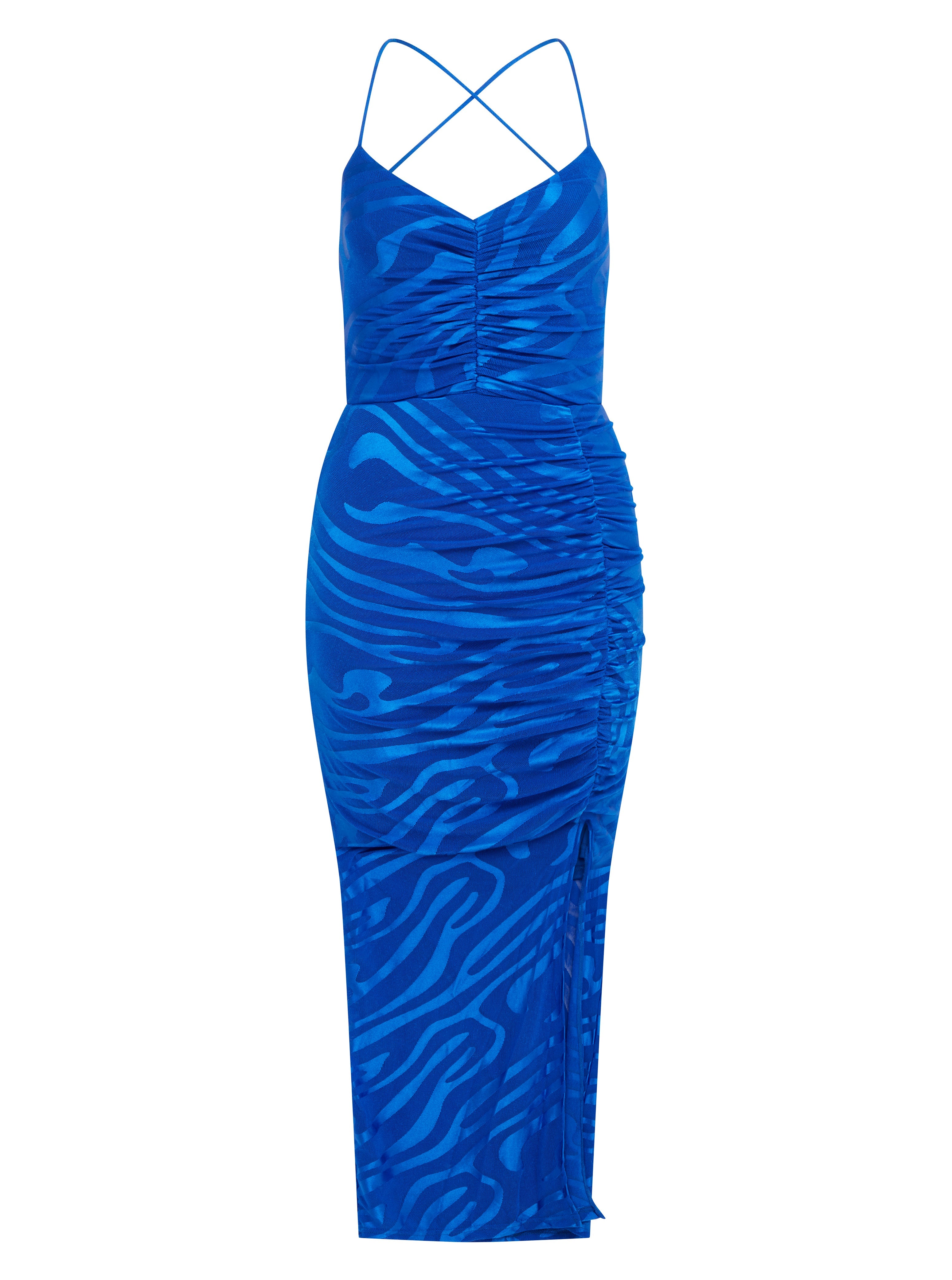Women's Midi Dress with Sleeveless Design in Royal Blue Zebra Print - Liquorish