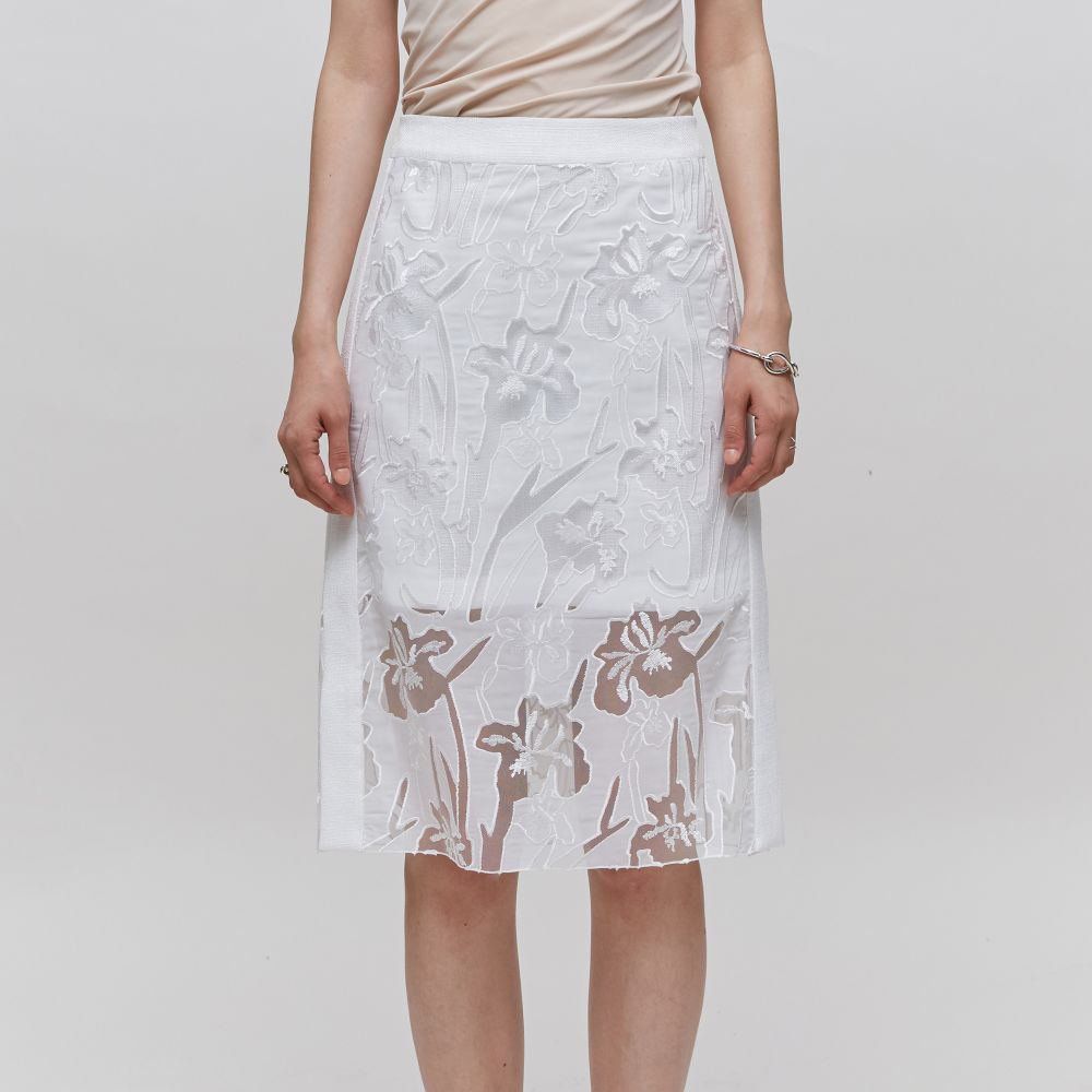 Lace Embroidered Mesh Pencil Skirt