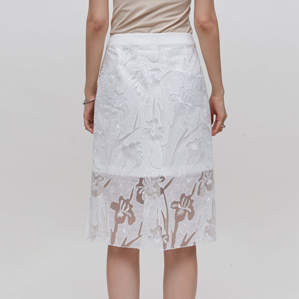 Lace Embroidered Mesh Pencil Skirt