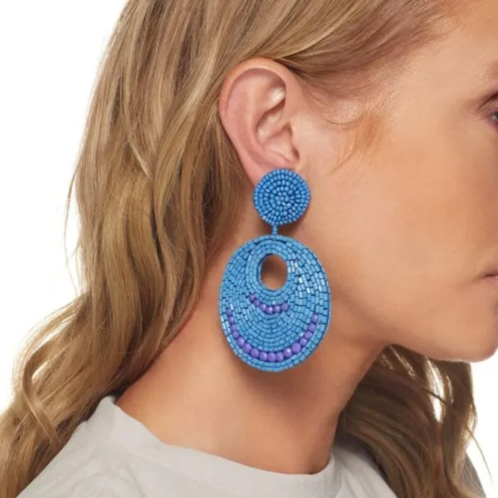 Lapis Seedbead Gypsy Hoop Pierced Earring.