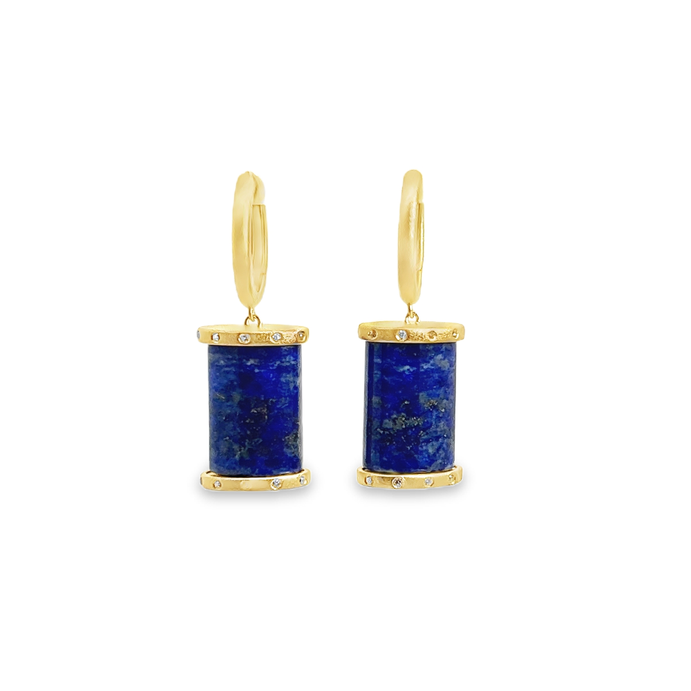Shop online premium 18K gold lapis lazuli dangler earrings with sparkling CZ stones.