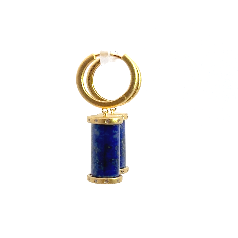 Shop online premium 18K gold lapis lazuli dangler earrings with sparkling CZ stones.