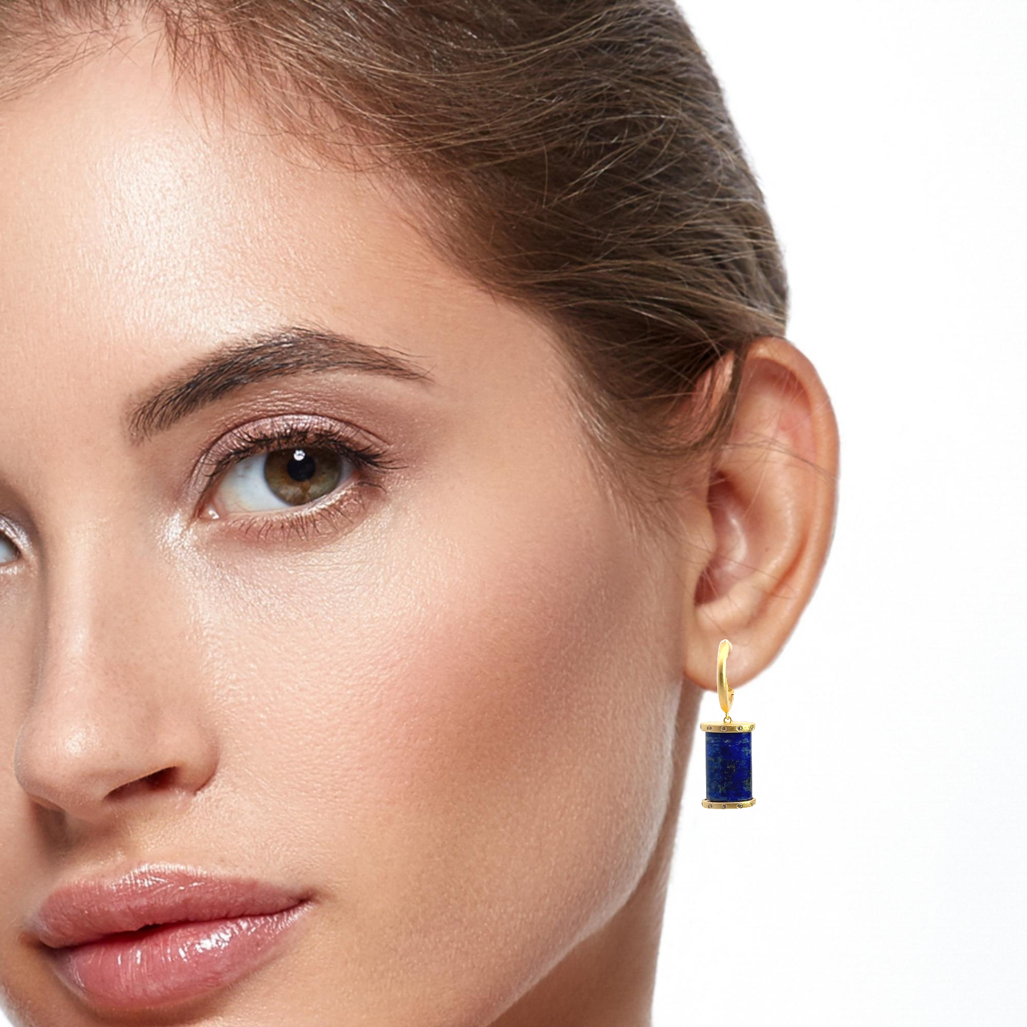 Shop online premium 18K gold lapis lazuli dangler earrings with sparkling CZ stones.