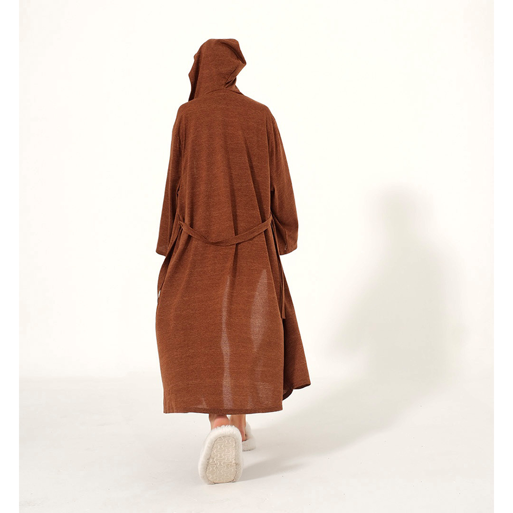 Long loose-fitting cardigan with hood and pockets.