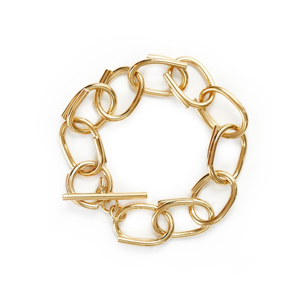 Gold and silver tone plated brass large links bracelet.