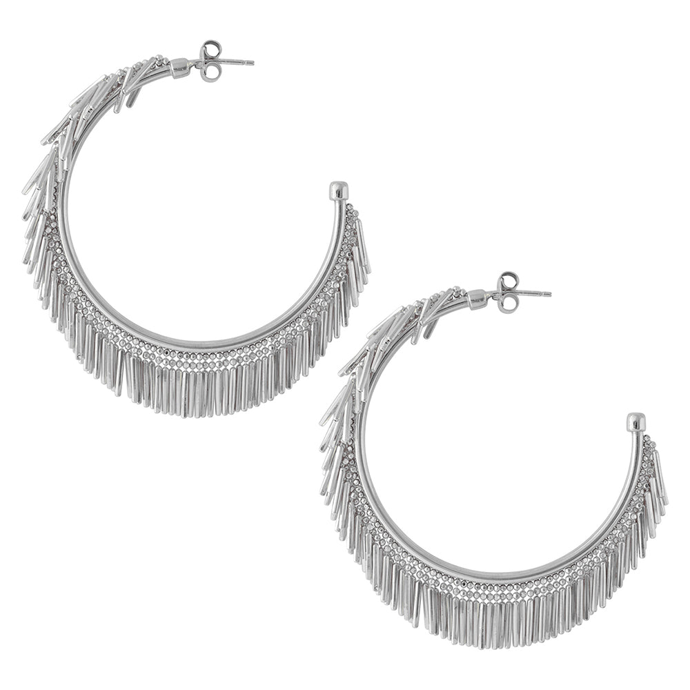 Discover our Large Silver Tassel Hoop Earrings, the perfect luxe accessory to enhance any outfit. Shop Now!