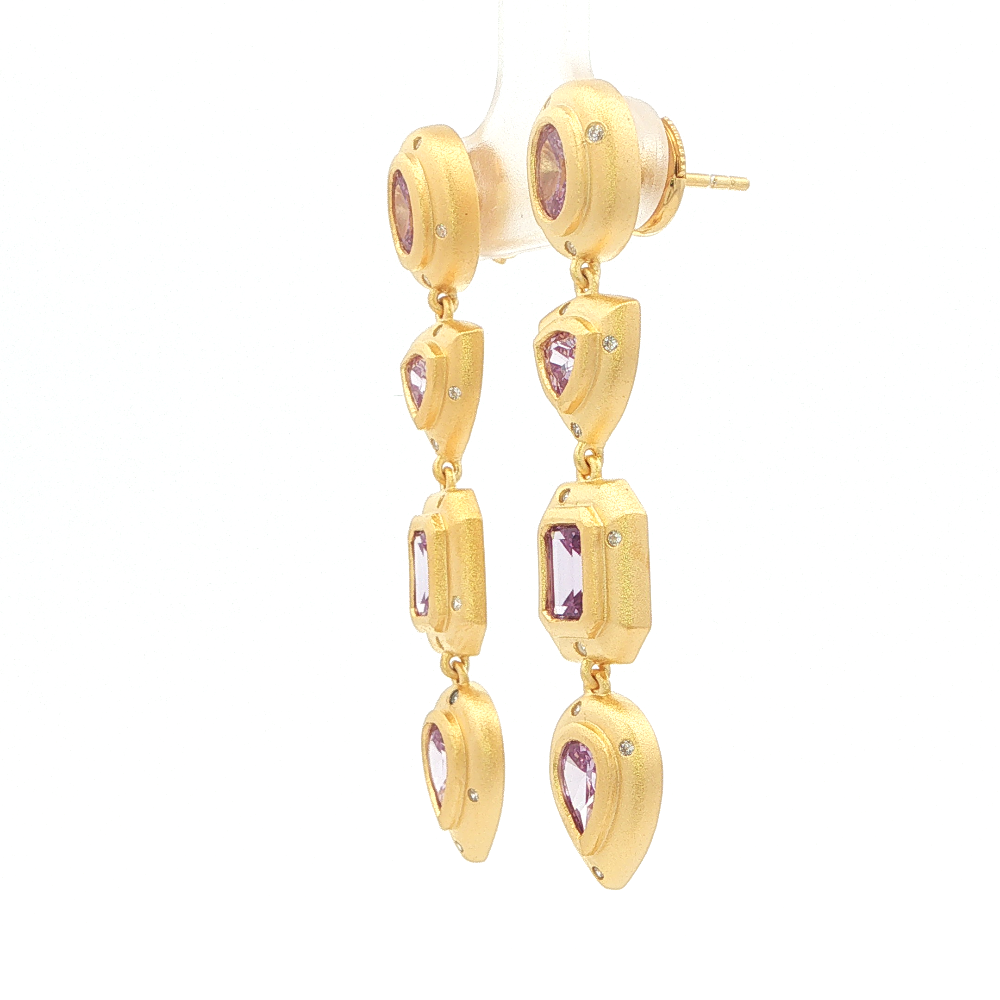 Shop online premium sterling silver lavender CZ duster earrings with an asymmetrical modern design.