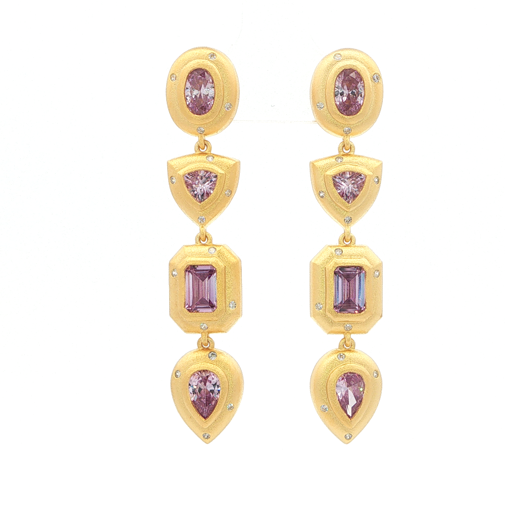 Shop online premium sterling silver lavender CZ duster earrings with an asymmetrical modern design.
