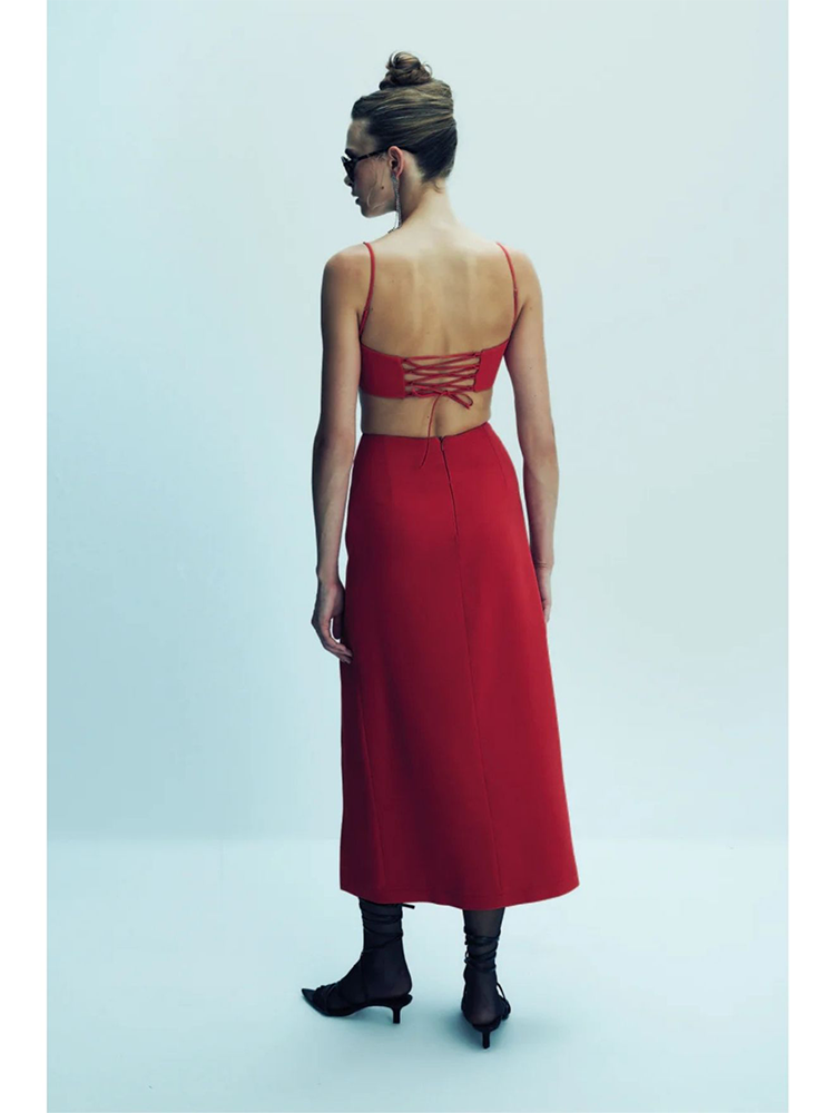 Lea Crepe Maxi Skirt in Paprika Red