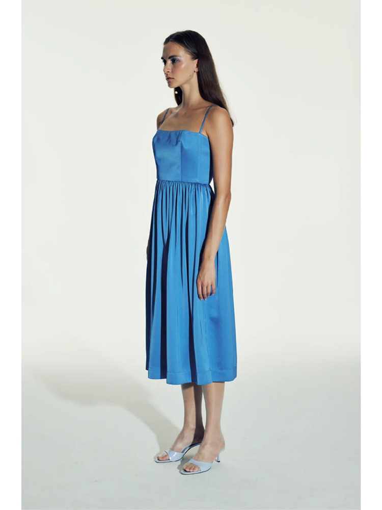 Liette Satin Midi Dress in Ultramarine