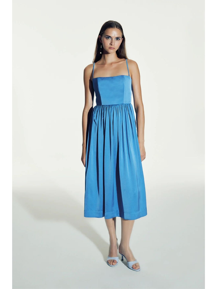 Liette Satin Midi Dress in Ultramarine