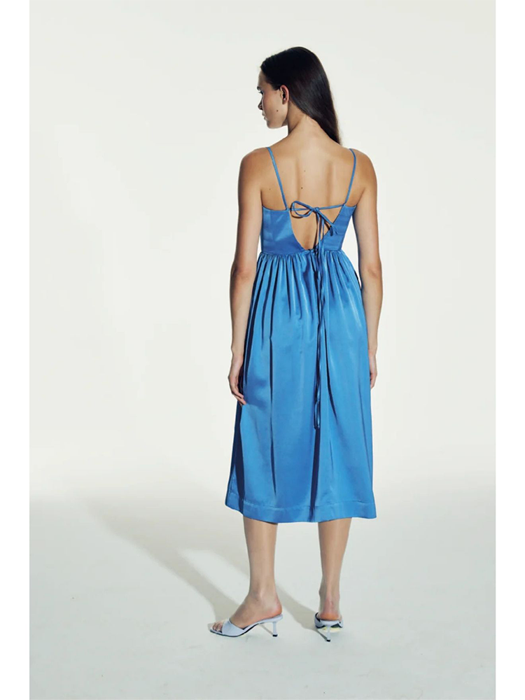 Liette Satin Midi Dress in Ultramarine