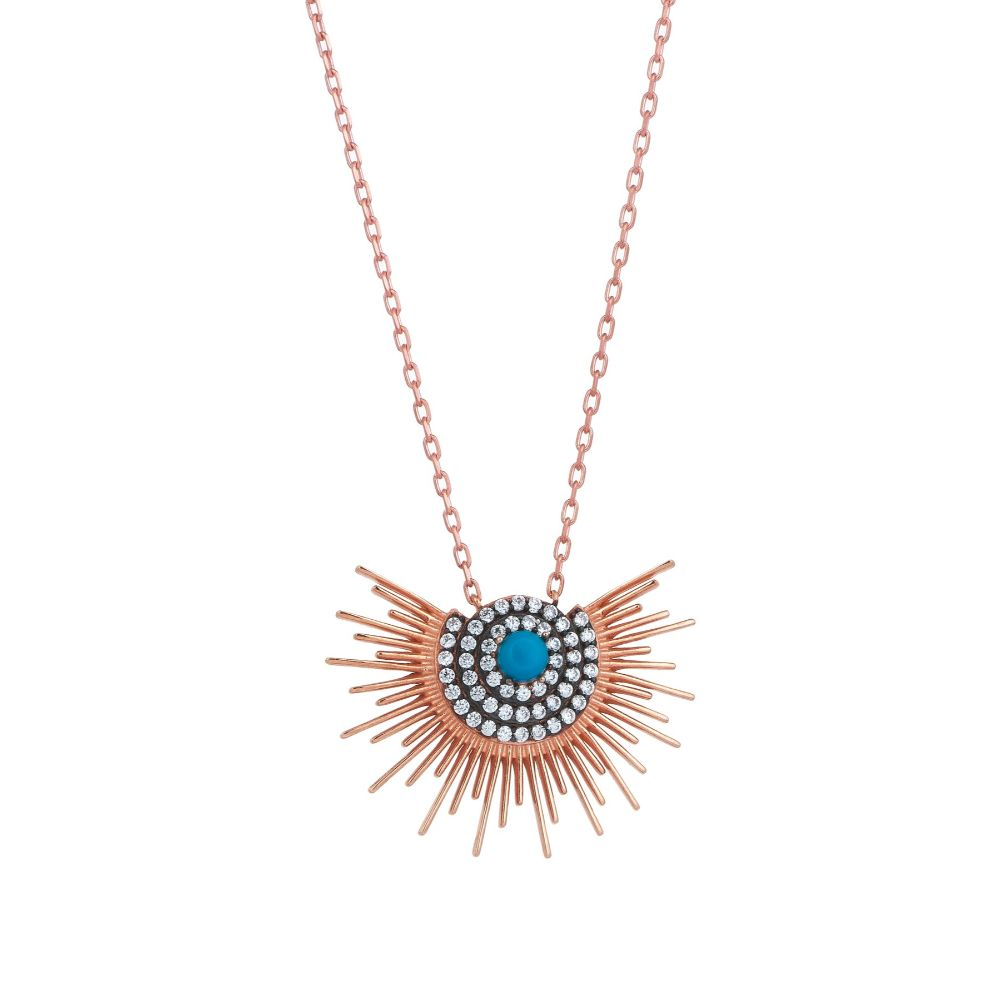 18ct Rose Gold Plated Pendant.925 Sterling Silver.Zircon & Natural Stones.Stone Colour: Turquoise, White.