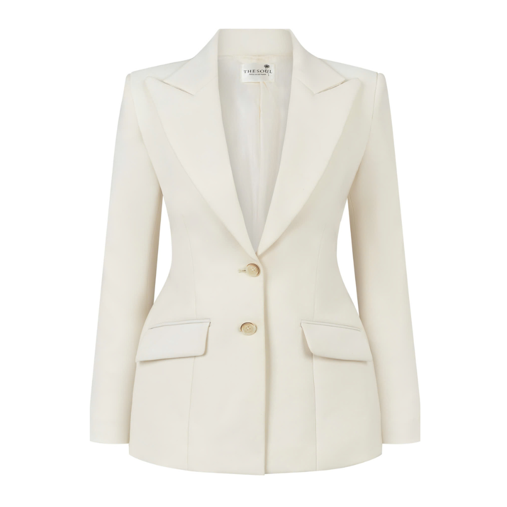 Lily Hourglass Blazer in wool blend is true high end clothing elegance. Shop Now!