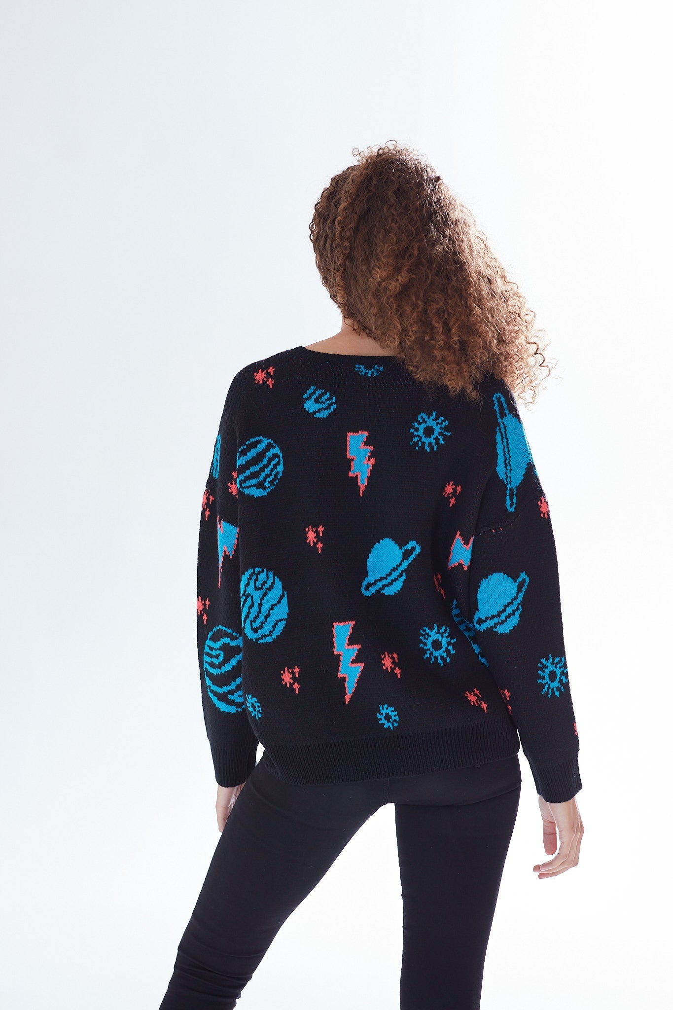 Women's Jumper with Cosmic Pattern and Button-Down Detail, Regular Fit, Long Sleeve, Soft  - Liquorish