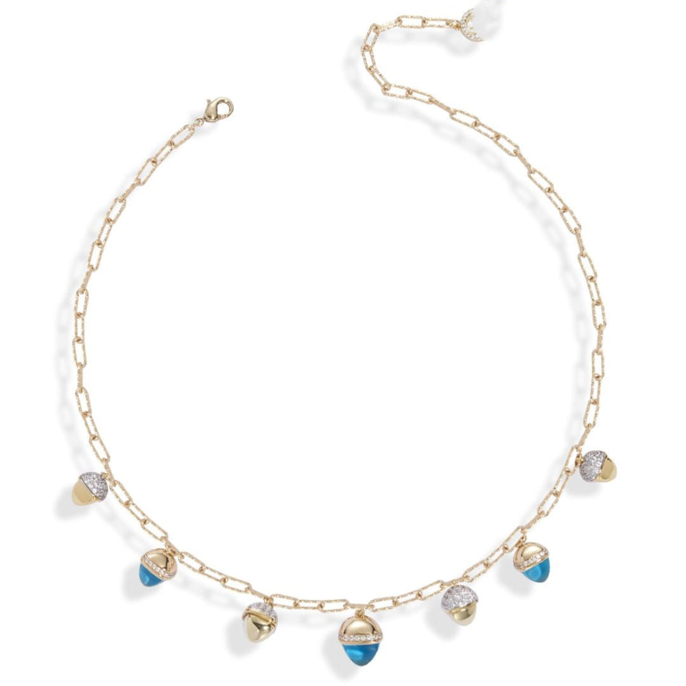 Shop online premium gold plated bracelet with aquamarine pyramidal crystals and sparkling CZ accents.