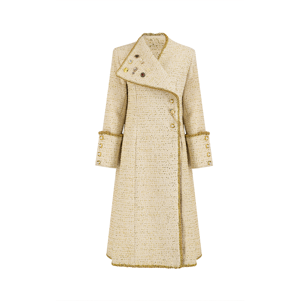 Shop the stylish Long Tweed With Metallic Threads Coat from The Luxe Maison. Get this online dress now. Shop Now!