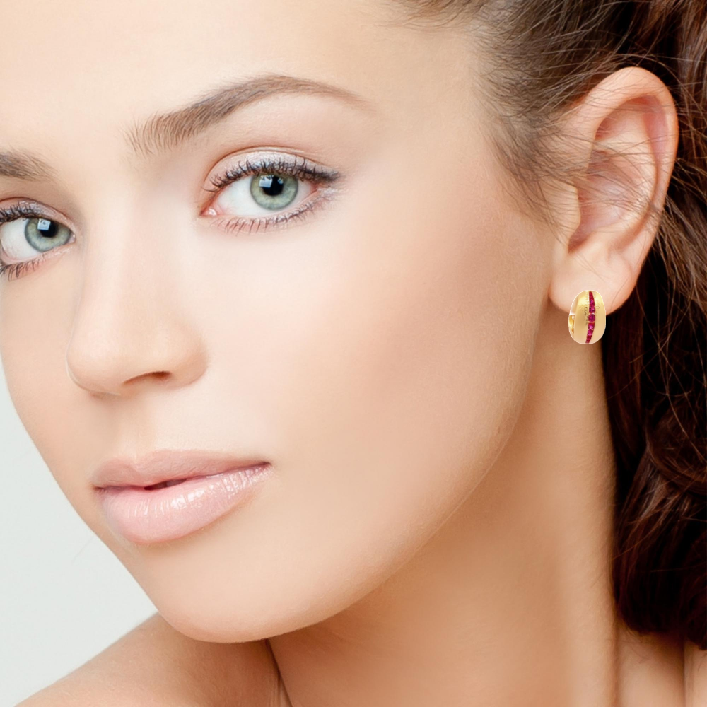 Shop online premium 18K gold-dipped huggie earrings with created ruby and star accents.
