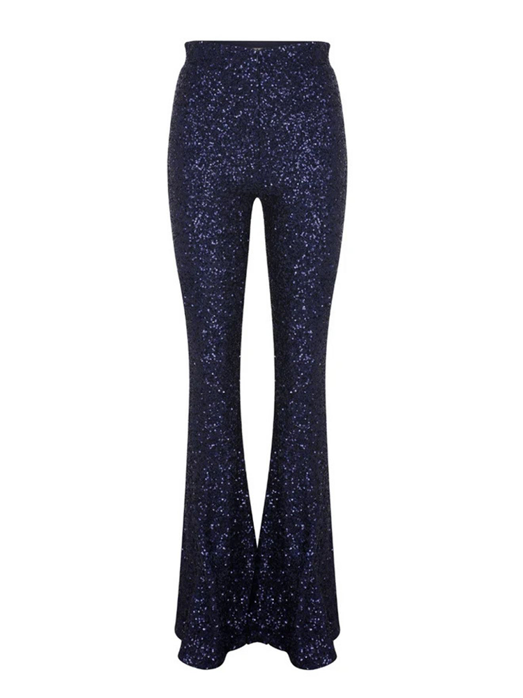 Maisy Sequin Flared Trousers in Midnight Blue