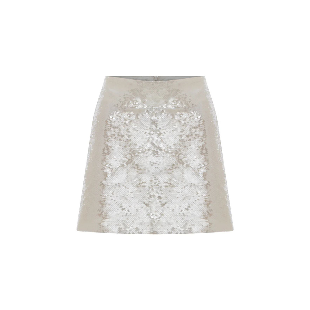 Marde A-Line Sequin Mini Skirt in Cloud Cream
