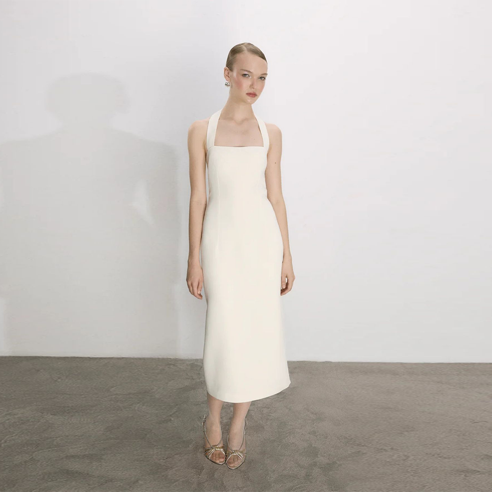 Margaux Crepe Midi Dress find timeless grace in a designer dress online Shop Now!