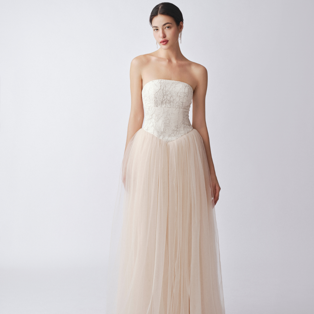 Poly silk ankle length dress in designer women's clothing. Shop Now!