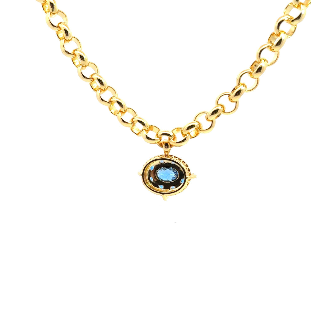 Elegant 22K gold-plated necklace with a created Spinel pendant and luxe chain. A timeless statement piece for special occasions. Shop premium jewelry online.