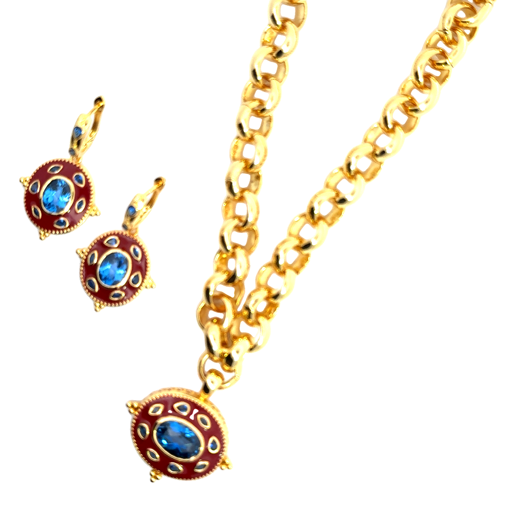 Elegant 22K gold-plated necklace with a created Spinel pendant and luxe chain. A timeless statement piece for special occasions. Shop premium jewelry online.