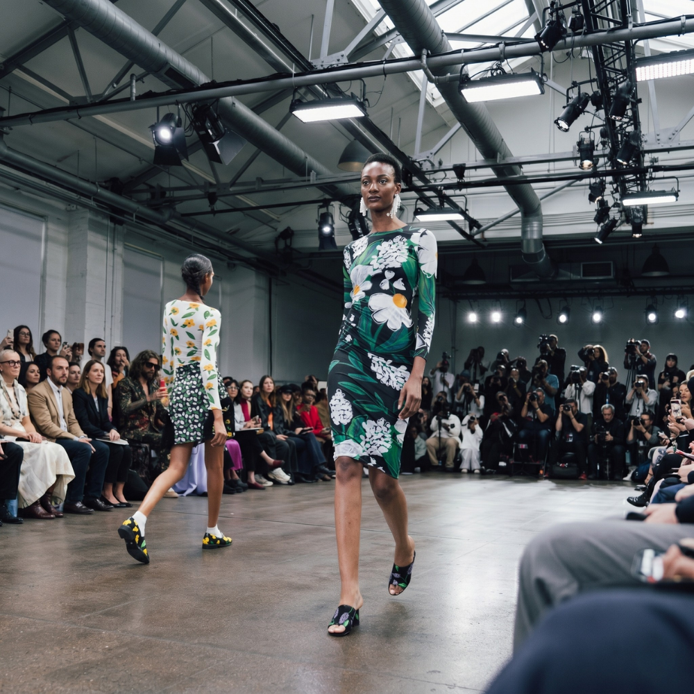Chic floral midi dress in recycled mesh with nature-inspired print. Elegant, sustainable style. Shop premium styles online.