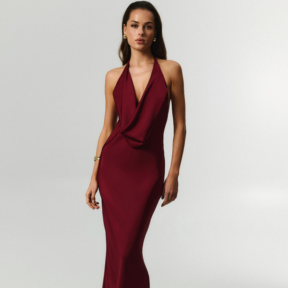 Mermaid-shaped dress with a perfect body-hugging fit and elegant open back. Shop now at our exclusive clothing website.