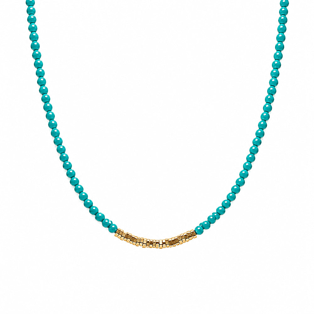 Discover the Mayan Turquoise & Golden Nugget Beaded Necklace at The Luxe Maison, featuring vibrant turquoise gemstones and golden nugget beads for a bold, elegant look with earthy charm.