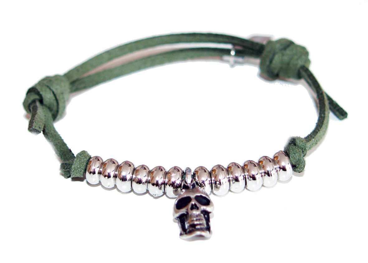 Mens skull bracelet, skull hanging at centre. It has a great quality and it will last for years to come.
