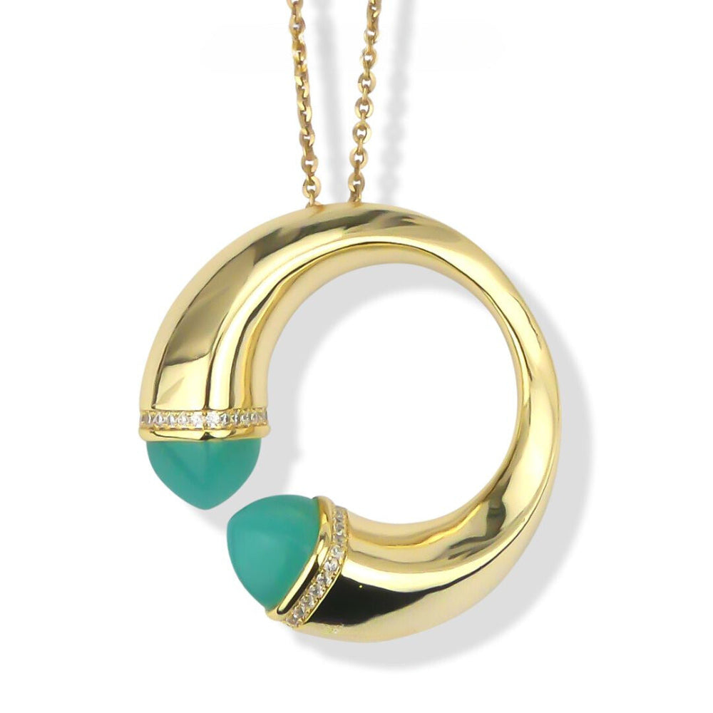 Shop online premium gold circle pendant necklace with colored crystals and sparkling cubic zirconia stones.