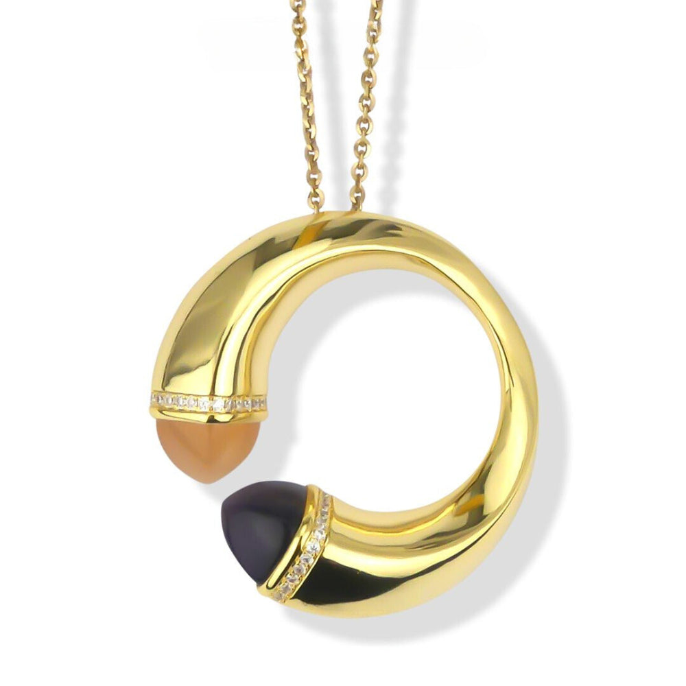 Shop online premium gold circle pendant necklace with colored crystals and sparkling cubic zirconia stones.