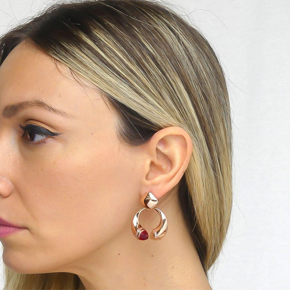Shop online premium rhodium plated spring earrings with pyramidal crystals and pave cubic zirconia base for elegant everyday styling.