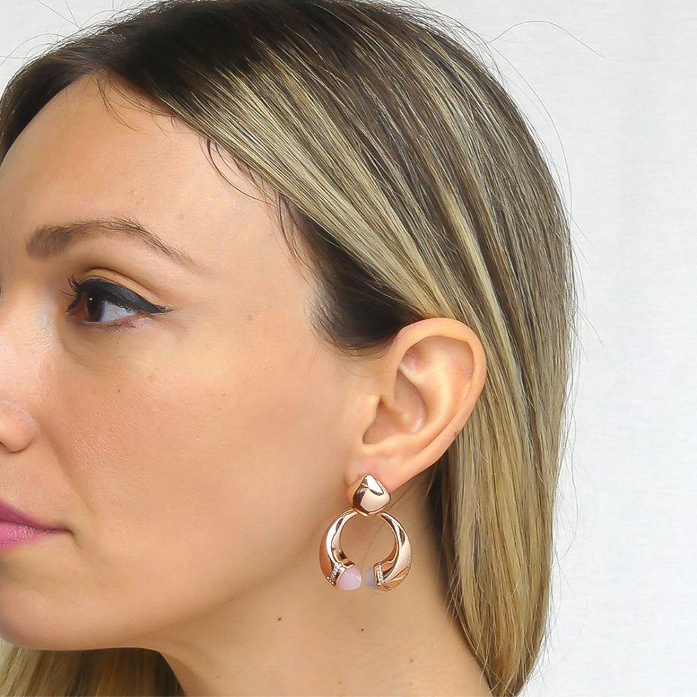 Shop online premium rhodium plated spring earrings with pyramidal crystals and pave cubic zirconia base for elegant everyday styling.